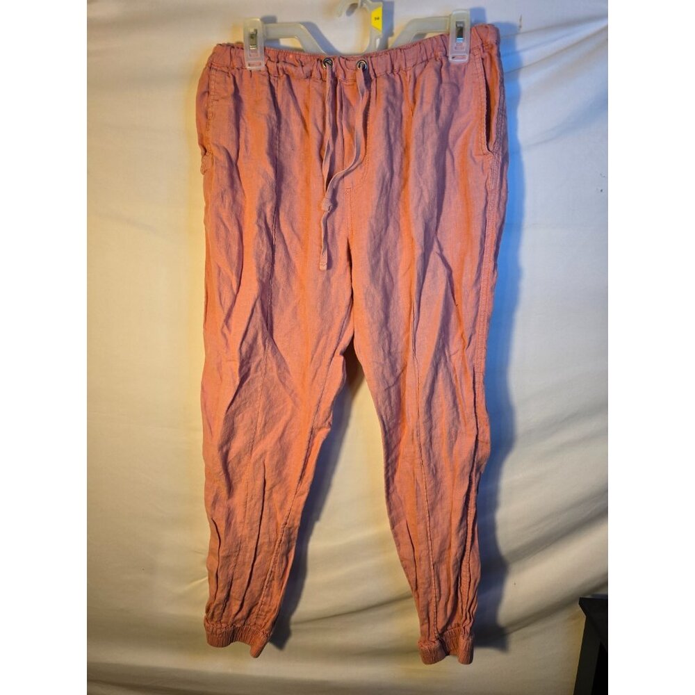 Cynthia Rowley easy Linen Pants Womens Size Large L Elastic Waist Pale Pink